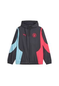 Puma - Bluza dresowa Prematch Manchester City Woven Anthem 2023/24. Kolor: wielokolorowy, czarny, różowy. Materiał: dresówka. Sport: piłka nożna #1