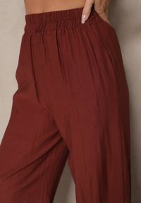Renee - Bordowe Wiskozowe Spodnie Palazzo High Waist z Lnem Linaselia. Stan: podwyższony. Kolor: czerwony. Materiał: wiskoza, len. Sezon: lato