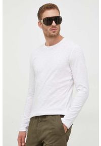 Sisley longsleeve bawełniany kolor biały gładki. Kolor: biały. Materiał: bawełna. Długość rękawa: długi rękaw. Wzór: gładki. Styl: klasyczny #1