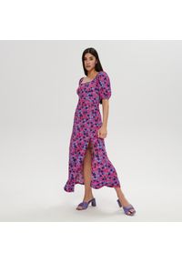 Sinsay - Sukienka maxi w kwiaty - Niebieski. Kolor: niebieski. Wzór: kwiaty. Długość: maxi #1