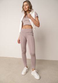 Born2be - Jasnoszare Legginsy w Stylu Basic z Wyszczuplającym Pasem Samertes. Okazja: do pracy, na co dzień, na spacer. Stan: podwyższony. Kolor: szary. Długość: krótkie. Styl: casual #1