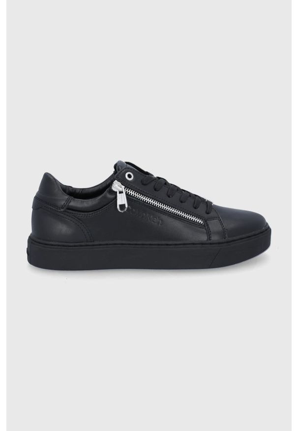 Calvin Klein Buty skórzane kolor czarny. Nosek buta: okrągły. Zapięcie: sznurówki. Kolor: czarny. Materiał: guma