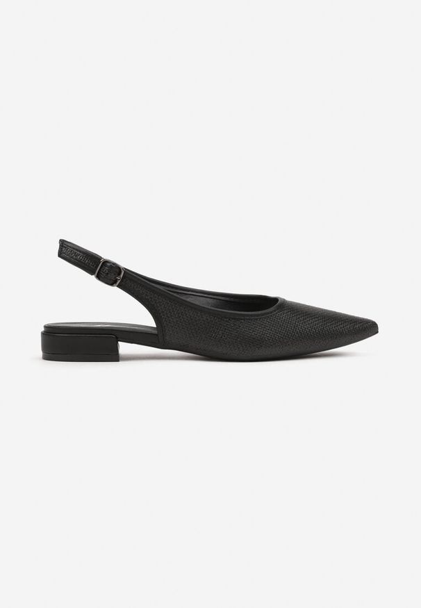 Renee - Czarne Sandały Typu Slingback z Plecionki z Rafii Neolavia. Okazja: na co dzień. Nosek buta: szpiczasty. Zapięcie: sprzączka. Kolor: czarny. Sezon: lato. Obcas: na płaskiej podeszwie. Styl: elegancki, casual