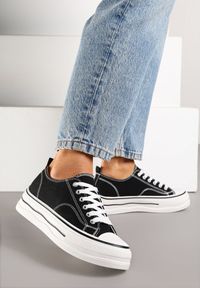 Born2be - Czarne Klasyczne Trampki na Grubej Podeszwie Natileva. Okazja: na co dzień. Kolor: czarny. Materiał: jeans. Szerokość cholewki: normalna. Styl: klasyczny