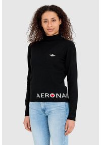 Aeronautica Militare - AERONAUTICA MILITARE Czarny sweter damski z domieszką kaszmiru. Kolor: czarny. Materiał: poliamid
