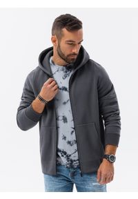 Ombre Clothing - Bluza męska rozpinana hoodie z nadrukami - grafitowa V1 B1423 - XXL. Kolor: szary. Materiał: poliester, elastan, bawełna. Wzór: nadruk