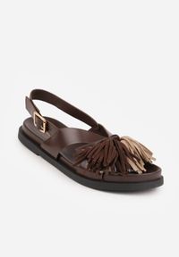 Renee - Ciemnobrązowe Sandały VICES z Frędzlami z Przodu Callane. Zapięcie: sprzączka. Kolor: brązowy. Materiał: jeans #4