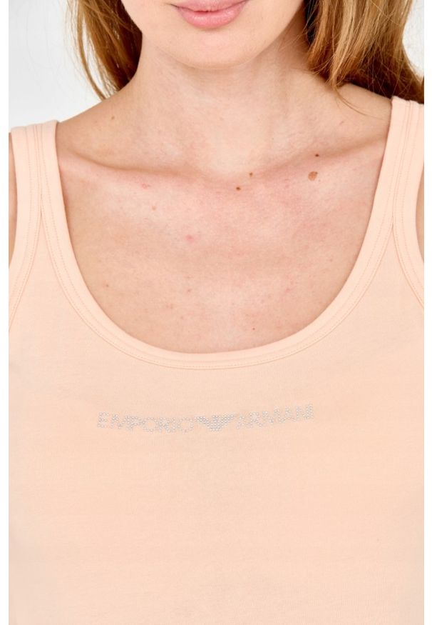 Emporio Armani - EMPORIO ARMANI Brzoskwiniowy damski top, Rozmiar L. Kolor: pomarańczowy. Materiał: bawełna