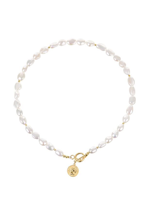 Enaya - TAMOE Naszyjnik białe naturalne perły nieregularne monetka chocker. Materiał: pozłacane, złote, srebrne. Kolor: biały. Wzór: aplikacja. Kamień szlachetny: perła
