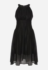 Born2be - Czarna Rozkloszowana Sukienka z Tłoczonej Tkaniny z Wiązaniem z Tyłu Nimioretta. Okazja: na ślub cywilny, na imprezę, na wesele. Kolor: czarny. Materiał: tkanina. Wzór: aplikacja. Typ sukienki: rozkloszowane. Styl: elegancki #5