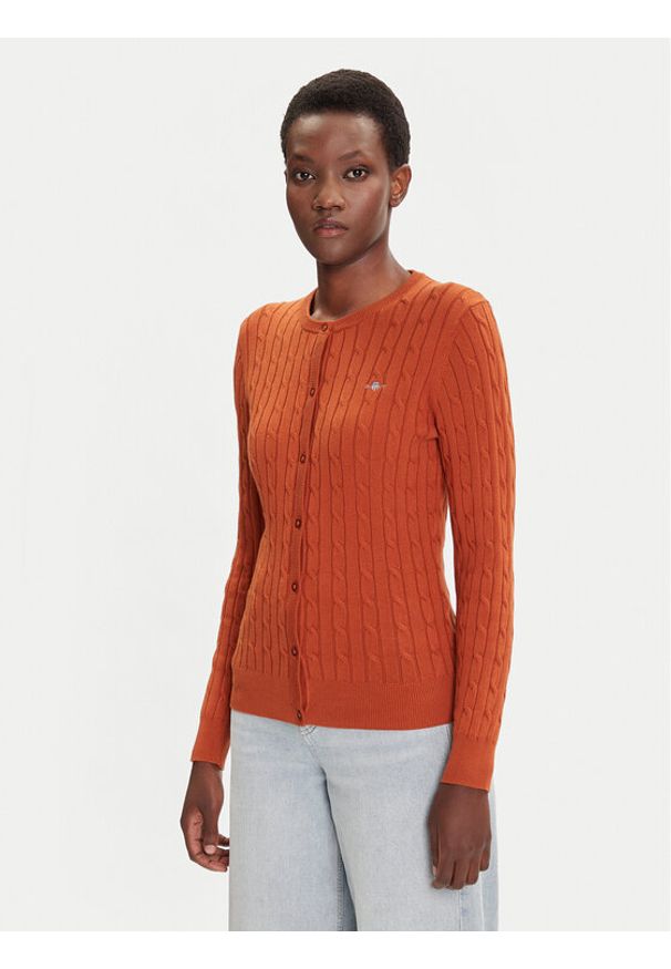 GANT - Gant Kardigan 4800103 Brązowy Slim Fit. Kolor: brązowy. Materiał: bawełna