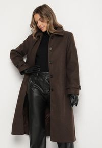 Born2be - Brązowy Jednorzędowy Płaszcz z Wełną i Wiskozą w Stylu Trencza Lutila. Okazja: na co dzień, na spotkanie biznesowe. Kolor: brązowy. Materiał: wełna, wiskoza. Styl: biznesowy, casual, elegancki #3