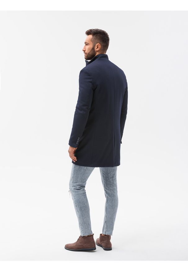 Ombre Clothing - Płaszcz męski jesienny C430 - granatowy - XXL. Okazja: na co dzień. Typ kołnierza: kołnierzyk stójkowy. Kolor: niebieski. Materiał: tkanina, poliester. Sezon: jesień. Styl: casual