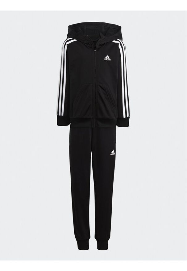 Adidas - adidas Dres Essentials 3-Stripes Shiny Tracksuit HR5906 Czarny Slim Fit. Kolor: czarny. Materiał: syntetyk