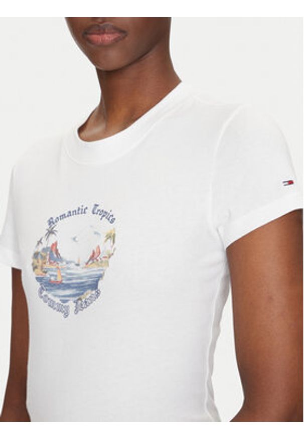Tommy Jeans T-Shirt Romance DW0DW21342 Écru Slim Fit. Materiał: bawełna