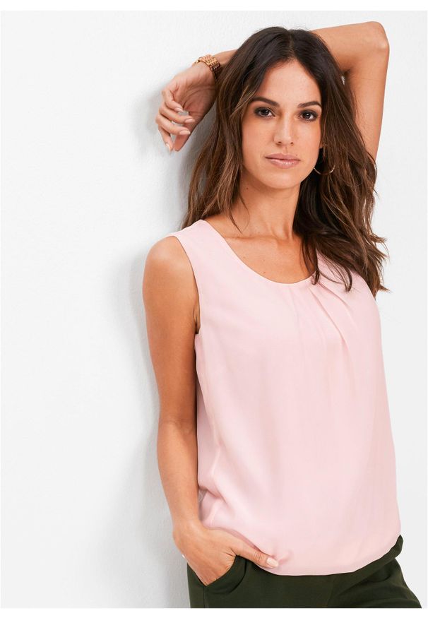 bonprix - Top bez rękawów. Kolor: różowy. Długość rękawa: bez rękawów. Styl: elegancki