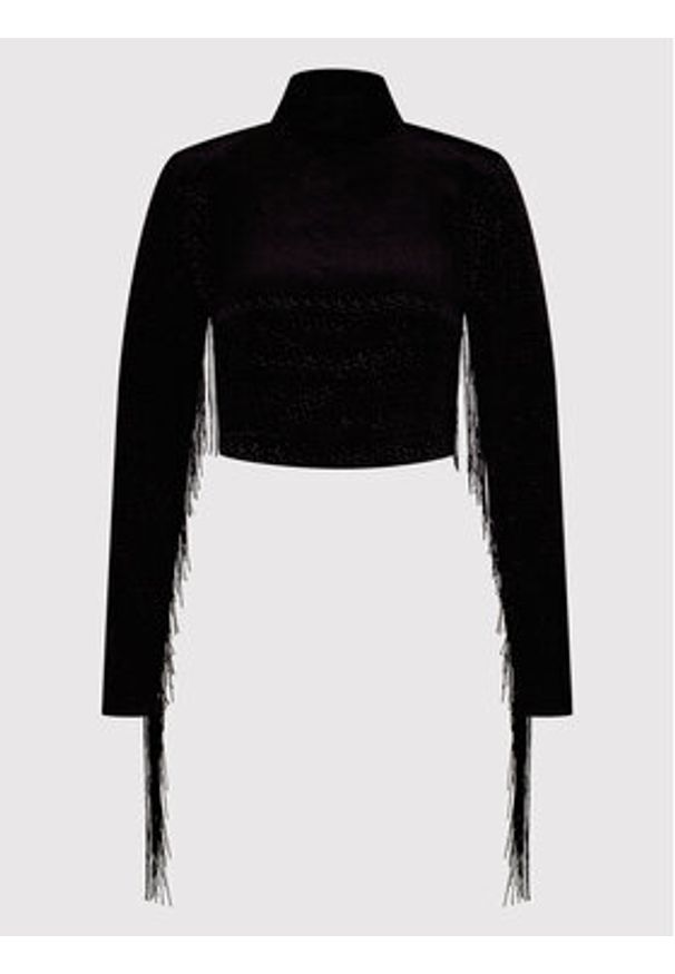 ROTATE Bluzka Reba Fringe RT1028 Czarny Loose Fit. Kolor: czarny. Materiał: wiskoza