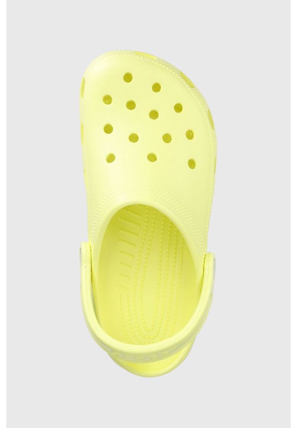 Crocs klapki damskie kolor żółty. Kolor: żółty. Materiał: materiał. Wzór: gładki. Obcas: na obcasie. Wysokość obcasa: niski
