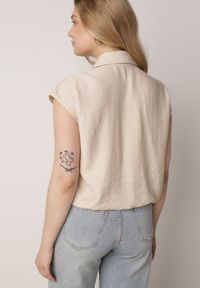 Born2be - Beżowa Wiskozowa Koszula Boho Bez Rękawów ze Ściągaczem w Pasie Limopise. Okazja: na co dzień. Kolor: beżowy. Materiał: wiskoza. Długość rękawa: bez rękawów. Wzór: aplikacja. Sezon: lato. Styl: boho #7