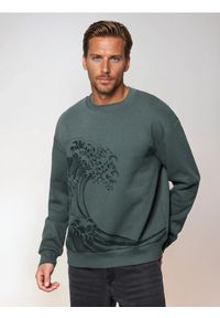 Sinsay - Bluza crewneck z nadrukiem - zielony. Kolor: zielony. Wzór: nadruk #1