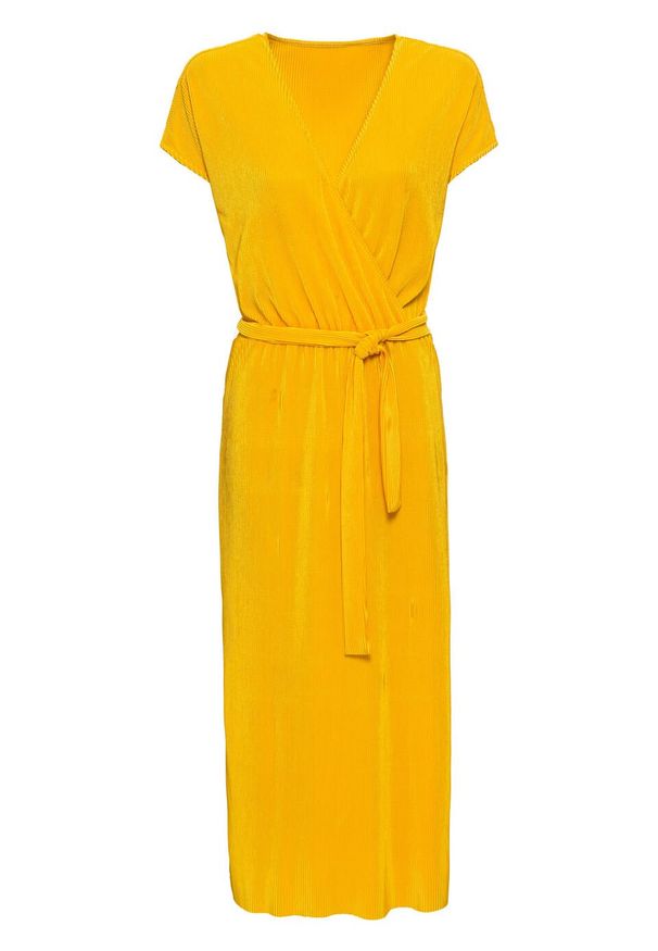Sukienka shirtowa plisowana bonprix żółty szafranowy. Kolor: żółty