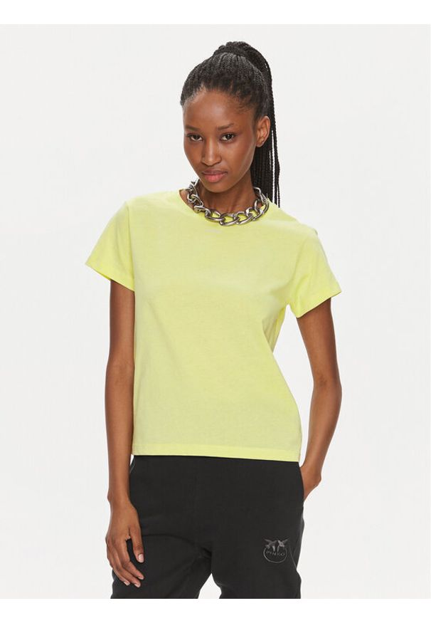 Pinko T-Shirt Basico 100373 A1N8 Żółty Regular Fit. Kolor: żółty. Materiał: bawełna