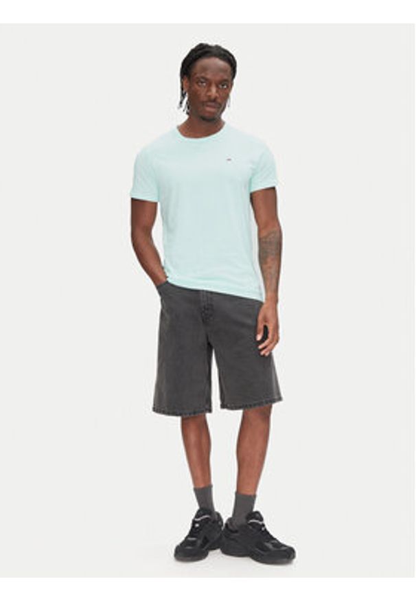 Tommy Jeans T-Shirt DM0DM04411 Zielony Slim Fit. Kolor: zielony. Materiał: bawełna