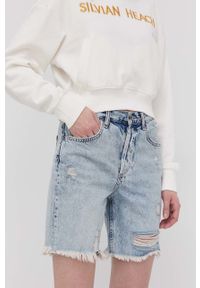 Liu Jo szorty jeansowe damskie gładkie high waist. Okazja: na co dzień. Stan: podwyższony. Kolor: niebieski. Materiał: jeans. Wzór: gładki. Styl: casual