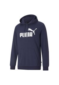 Puma - Męska bluza z kapturem i dużym logo z kolekcji Essentials PUMA Peacoat Blue. Typ kołnierza: kaptur. Kolor: fioletowy, niebieski, wielokolorowy. Materiał: prążkowany. Styl: klasyczny