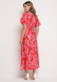 Born2be - Czerwona Sukienka z Wiskozy w Abstrakcyjny Wzór Lunalisa. Okazja: na co dzień. Kolor: czerwony. Materiał: wiskoza. Styl: klasyczny, casual, elegancki #6