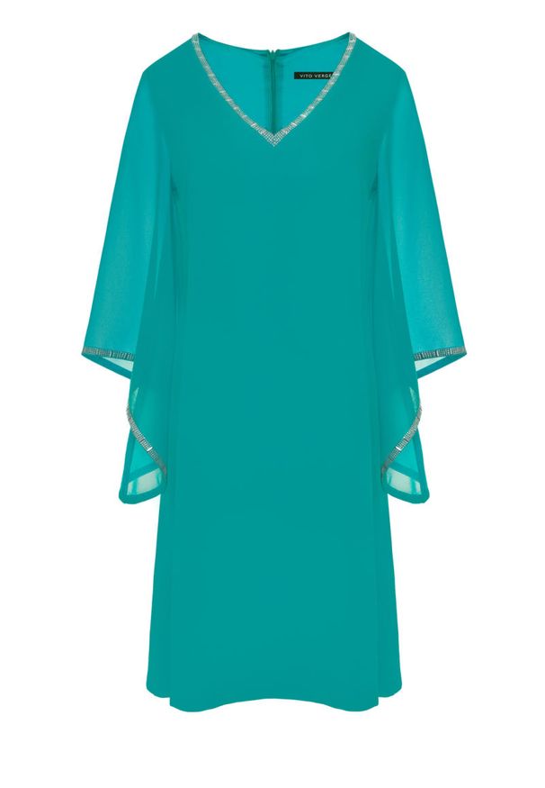 Vito Vergelis - Zielona sukienka szyfonowa z aplikacją. Okazja: na ślub cywilny, na wesele. Kolor: zielony. Materiał: szyfon. Wzór: aplikacja. Styl: wizytowy