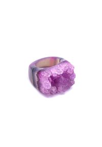 Brazi Druse Jewelry - Pierścionek Agat Druza Szaro-Różowy rozmiar 14. Kolor: różowy, szary, wielokolorowy. Kamień szlachetny: agat #1