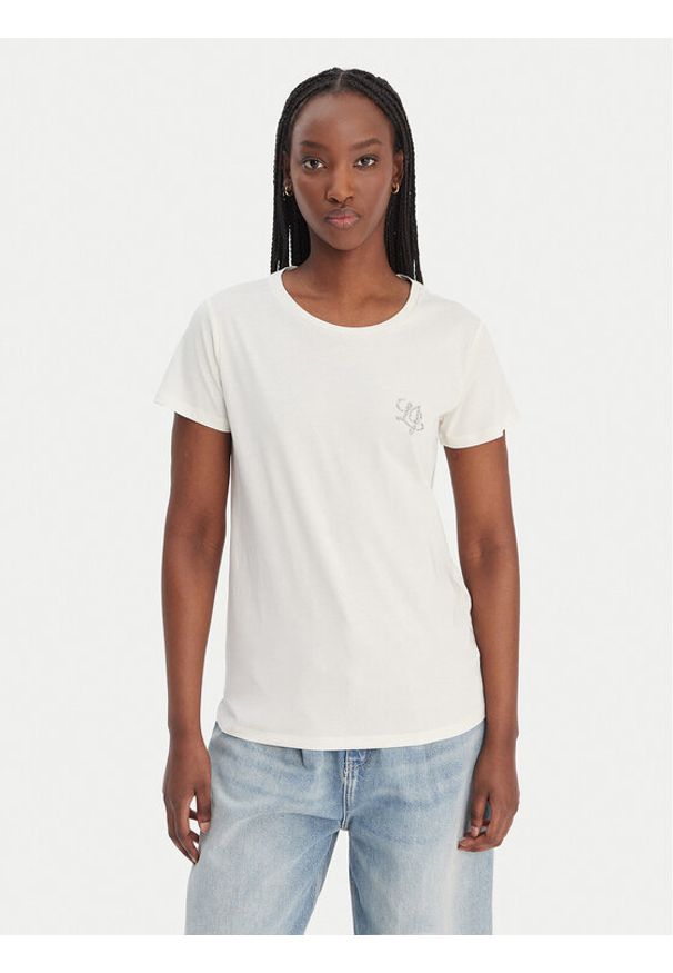 Liu Jo Sport T-Shirt TA6056 JS923 Écru Regular Fit. Materiał: bawełna. Styl: sportowy