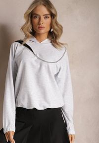 Renee - Szara Asymetryczna Bluza z Bawełny z Kapturem i Ozdobnym Suwakiem Lueur. Typ kołnierza: kaptur. Kolor: szary. Materiał: bawełna. Wzór: aplikacja