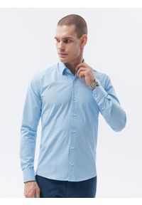 Ombre Clothing - Koszula męska z długim rękawem REGULAR FIT - błękitna K606 - XXL. Okazja: na co dzień. Kolor: niebieski. Materiał: elastan, poliester, bawełna. Długość rękawa: długi rękaw. Długość: długie. Styl: casual