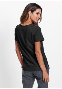 T-shirt bonprix czarno-srebrny. Kolor: czarny. Wzór: nadruk. Styl: elegancki #6