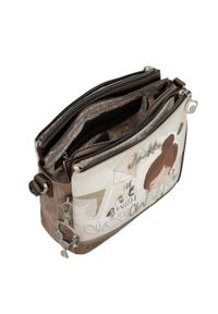 Torebka damska Anekke, na ramię z dekoracyjnym nadrukiem i metalowym logo zapinana na zamek z regulowanym paskiem oraz ozdobnym brelokiem, brązowa, 4. Kolor: brązowy. Wzór: nadruk. Dodatki: z breloczkiem. Rodzaj torebki: na ramię #7