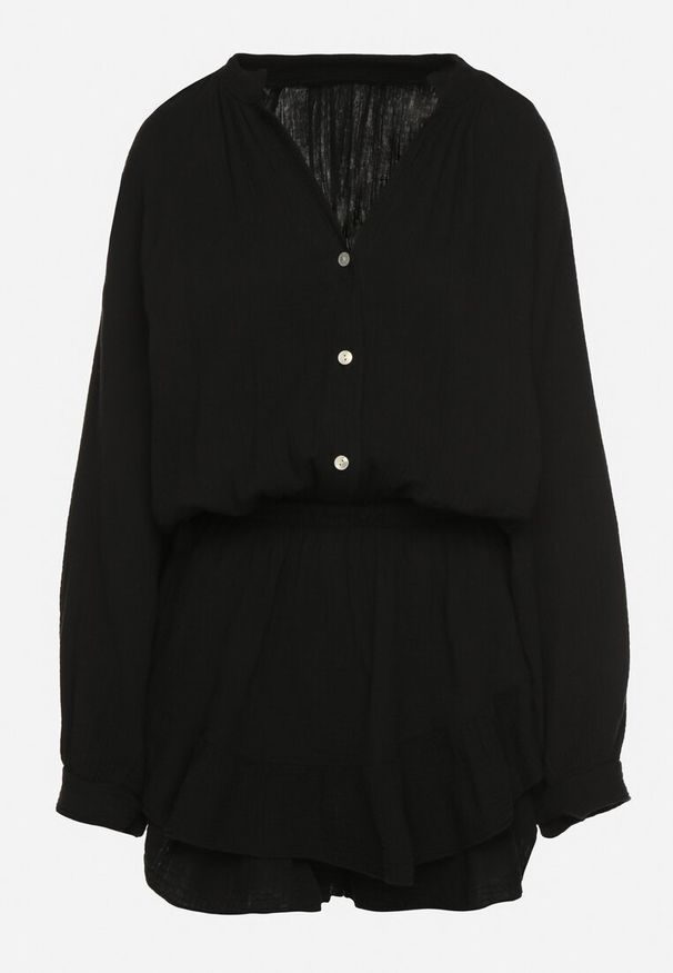 Born2be - Czarny Bawełniany Kombinezon z Elastyczną Gumką w Talii i Spódnico-Spodenkami Gleasea. Okazja: na co dzień. Kolor: czarny. Materiał: bawełna. Styl: elegancki, casual