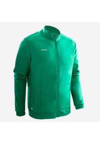 KIPSTA - Bluza treningowa do piłki nożnej Kipsta Essential. Typ kołnierza: komin. Kolor: zielony. Materiał: prążkowany, materiał, poliester, elastan, tkanina. Sport: fitness, piłka nożna