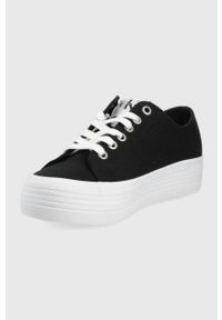 Calvin Klein Jeans tenisówki damskie kolor czarny. Nosek buta: okrągły. Zapięcie: sznurówki. Kolor: czarny. Materiał: guma. Obcas: na platformie