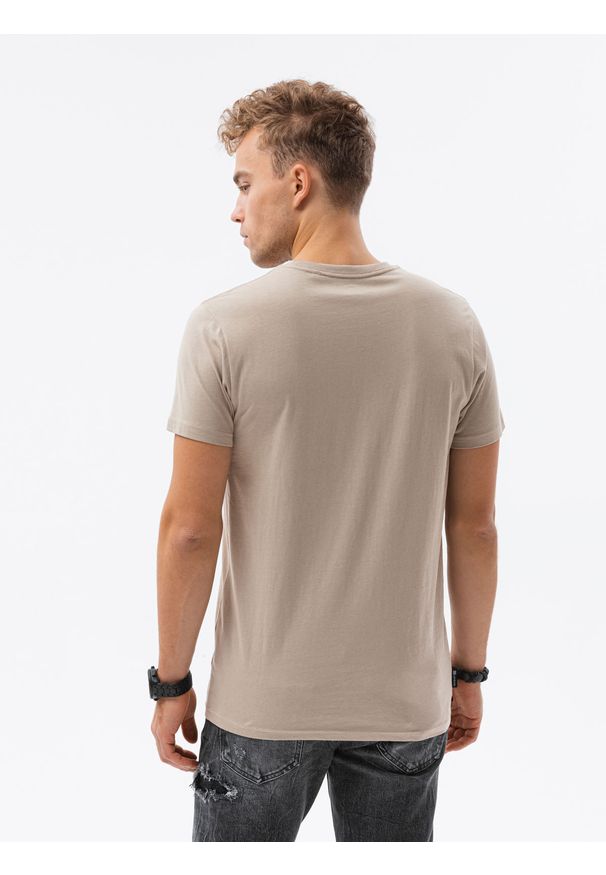 Ombre Clothing - T-shirt męski z nadrukiem S1434 V-21D - beżowy - XXL. Kolor: beżowy. Materiał: bawełna. Wzór: nadruk. Styl: klasyczny