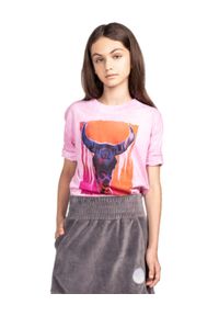 ROBERT KUPISZ - Różowy t-shirt Kids Crazy Bull. Kolor: różowy, wielokolorowy, fioletowy. Materiał: bawełna. Wzór: kolorowy, nadruk #1