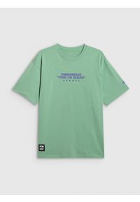4f - 4F T-shirt loose z nadrukiem męski - miętowy M. Okazja: na co dzień. Kolor: turkusowy. Materiał: materiał. Wzór: nadruk. Styl: casual, klasyczny