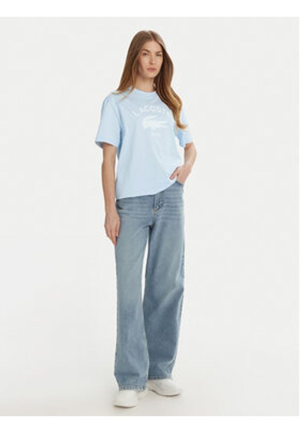 Lacoste T-Shirt TH2733 Błękitny Regular Fit. Kolor: niebieski. Materiał: bawełna