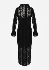 Renee - Czarna Taliowana Sukienka z Koronki Zdobiona Wiązaniem przy Szyi Terienna. Okazja: na imprezę. Kolor: czarny. Materiał: koronka. Długość rękawa: na ramiączkach. Wzór: aplikacja, koronka. Sezon: lato. Typ sukienki: oversize #7