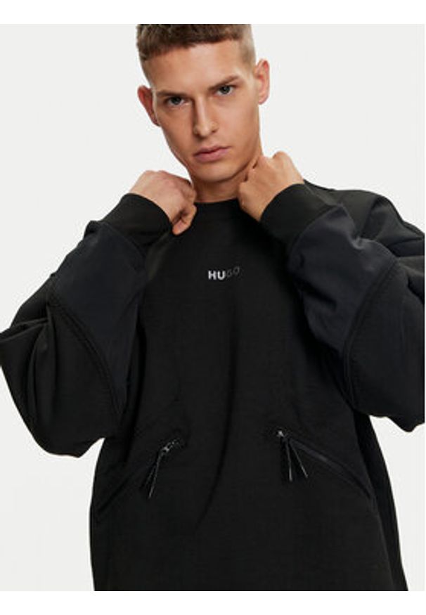 Hugo Bluza Dautumnas 50516667 Czarny Oversize. Kolor: czarny. Materiał: bawełna