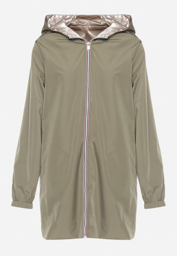 Born2be - Ciemnozielona Kurtka Dwustronna z Nieodpinanym Kapturem i Metalicznym Efektem Lirednil. Kolor: zielony. Wzór: gładki. Styl: elegancki