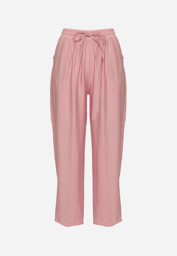 Born2be - Różowe Spodnie z Bawełną i Wiązaniem Maiovelle. Okazja: na co dzień. Stan: podwyższony. Kolor: różowy. Materiał: bawełna. Długość: długie. Styl: klasyczny, casual, elegancki