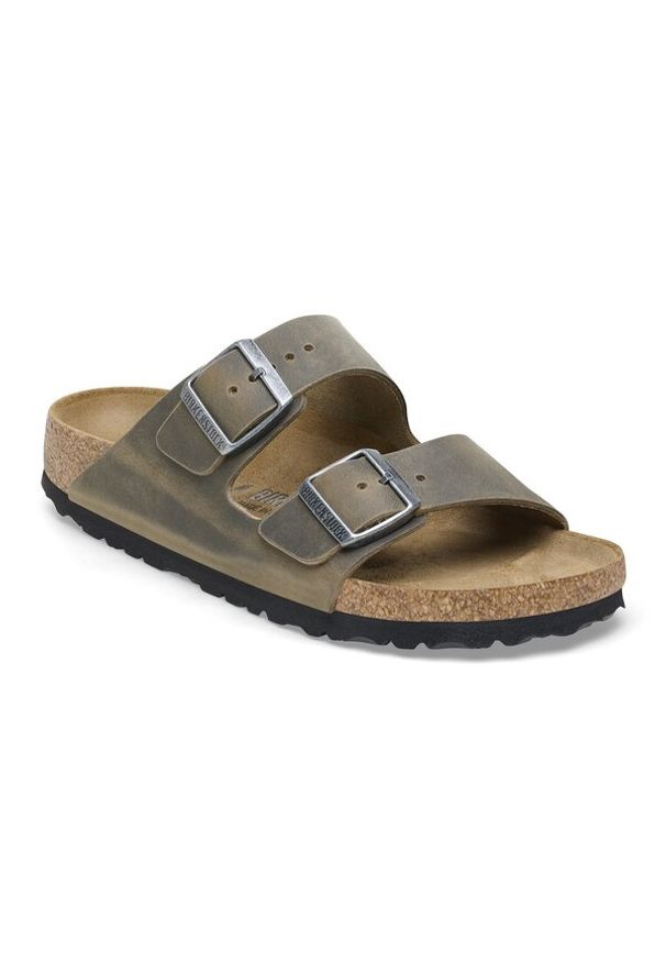 Birkenstock - Klapki męskie BIRKENSTOCK ARIZONA LEOI FADED KHAKI. Okazja: na co dzień. Kolor: zielony. Materiał: zamsz, skóra. Wzór: paski. Styl: klasyczny, casual, retro