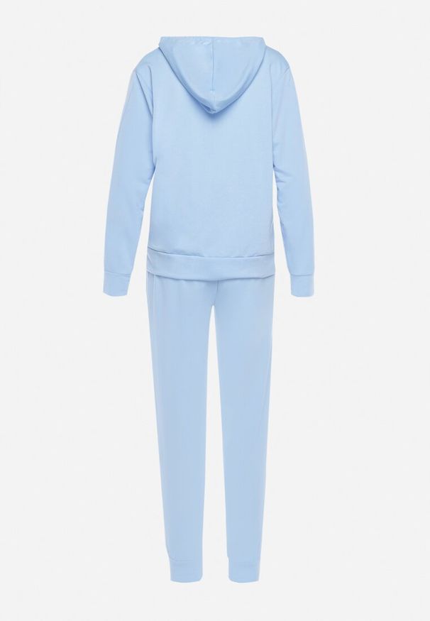 Born2be - Jasnoniebieski 2-częściowy Komplet Dresowy Bluza z Kapturem Spodnie z Gumką w Pasie Regulowane Tellfana. Kolor: niebieski. Materiał: dresówka